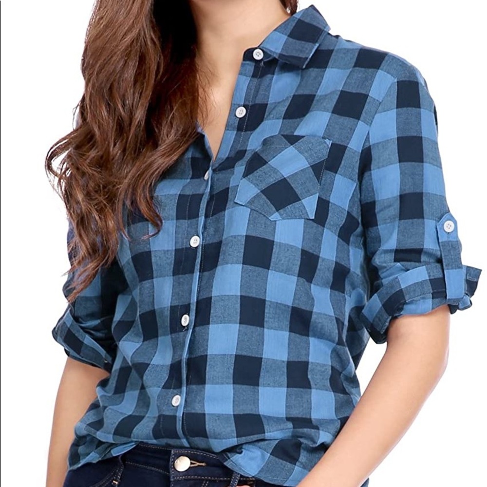 Blue and Navy Plaid Button Up